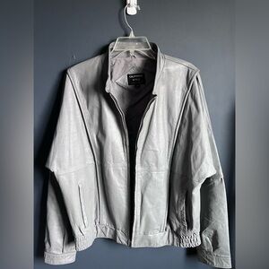 Vintage & Genuine Grey Leather Racer Jacket 44 Size (Large)